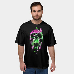 Футболка оверсайз мужская Неоновая черепушка с бабочками, цвет: 3D-принт — фото 2