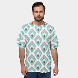 Футболка оверсайз мужская Бирюзовые с рыжим неоновые абстрактные ромбы, цвет: 3D-принт — фото 2