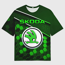 Мужская футболка оверсайз ШКОДА - Зеленая техно броня
