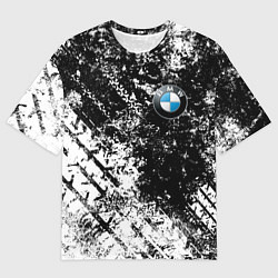 Футболка оверсайз мужская BMW : Испачканная ЧБ, цвет: 3D-принт