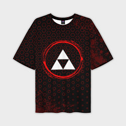Мужская футболка оверсайз Символ Zelda и краска вокруг на темном фоне