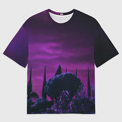 Мужская футболка оверсайз Ночное сияние в тёмном лесу - Фиолетовый