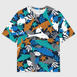 Мужская футболка оверсайз Акула и другие обитатели океана