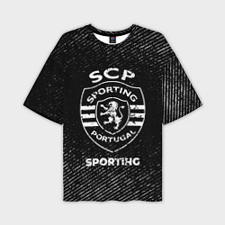 Мужская футболка оверсайз Sporting с потертостями на темном фоне