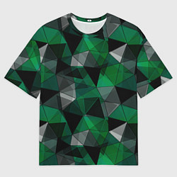 Футболка оверсайз мужская Зеленый, серый и черный геометрический, цвет: 3D-принт
