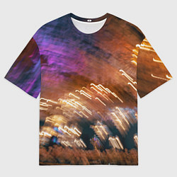 Футболка оверсайз мужская Неоновые огни и краска во тьме - Оранжевый, цвет: 3D-принт