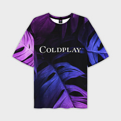 Мужская футболка оверсайз Coldplay neon monstera