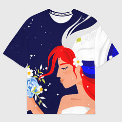 Футболка оверсайз мужская Русская девушка с триколором на волосах, цвет: 3D-принт