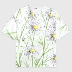 Футболка оверсайз мужская Скетч Ромашки, цвет: 3D-принт