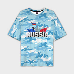 Мужская футболка оверсайз Russia: синий камфуляж