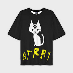 Мужская футболка оверсайз Stray - киберпанк кот в минимализме