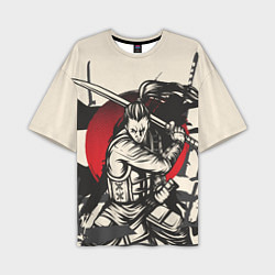 Мужская футболка оверсайз Воин-самурай в деле