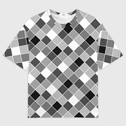 Мужская футболка оверсайз Черно-белый клетчатый узор