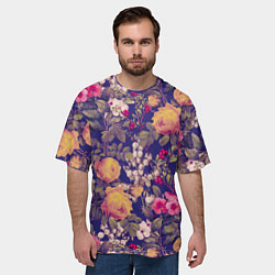 Футболка оверсайз мужская Летний Букет Цветов На Синем Фоне, цвет: 3D-принт — фото 2