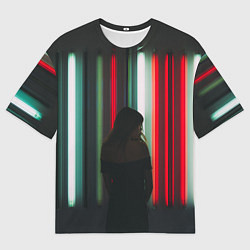 Мужская футболка оверсайз Неоновые фонари и девушка