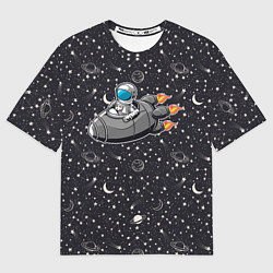 Мужская футболка оверсайз Космонавт летит в ракете через звезды