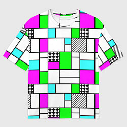 Футболка оверсайз мужская Неоновый геометрический узор с черными линиями, цвет: 3D-принт