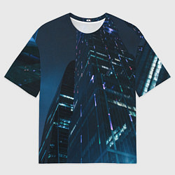 Мужская футболка оверсайз Неоновые ночные вышки в городе