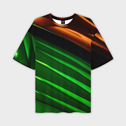 Футболка оверсайз мужская Абстрактные зелёные и оранжевые поверхности, цвет: 3D-принт