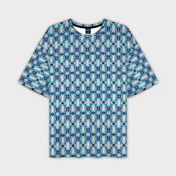 Мужская футболка оверсайз Сине-белый геометрический икат узор