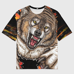 Футболка оверсайз мужская Волк и царапины, цвет: 3D-принт