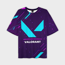 Футболка оверсайз мужская Символ Valorant в неоновых цветах на темном фоне, цвет: 3D-принт