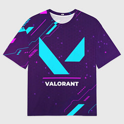 Футболка оверсайз мужская Символ Valorant в неоновых цветах на темном фоне, цвет: 3D-принт