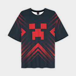 Мужская футболка оверсайз Красный символ Minecraft на темном фоне со стрелка
