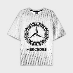 Мужская футболка оверсайз Mercedes с потертостями на светлом фоне