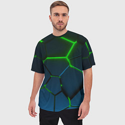 Футболка оверсайз мужская Разлом зеленых неоновых плит - геометрия, цвет: 3D-принт — фото 2