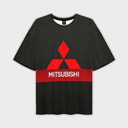 Мужская футболка оверсайз Mitsubishi - логотип - красная полоса