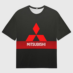 Футболка оверсайз мужская Mitsubishi - логотип - красная полоса, цвет: 3D-принт
