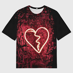 Мужская футболка оверсайз Абстрактное неоновое сердце в механической тьме