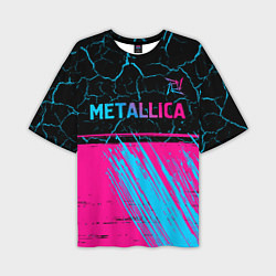 Мужская футболка оверсайз Metallica - neon gradient: символ сверху