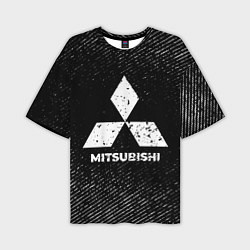 Мужская футболка оверсайз Mitsubishi с потертостями на темном фоне
