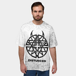 Футболка оверсайз мужская Disturbed с потертостями на светлом фоне, цвет: 3D-принт — фото 2