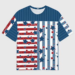 Футболка оверсайз мужская Blue stars on a striped pattern, цвет: 3D-принт