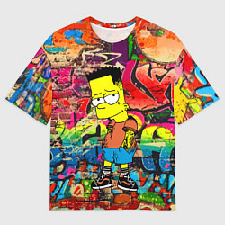 Мужская футболка оверсайз Крутой Барт Симпсон на фоне стены с граффити
