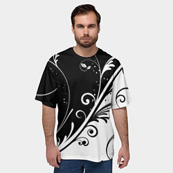 Футболка оверсайз мужская Симметричные чёрно белые цветы Symmetrical black a, цвет: 3D-принт — фото 2