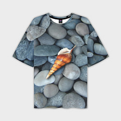 Мужская футболка оверсайз Одинокая ракушка среди морских камней
