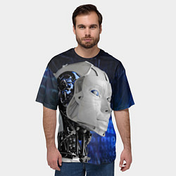 Футболка оверсайз мужская Голова робота - киберпанк, цвет: 3D-принт — фото 2