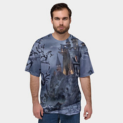Футболка оверсайз мужская Старый заброшенный замок - Halloween, цвет: 3D-принт — фото 2