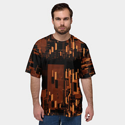 Футболка оверсайз мужская Абстрактное множество оранжевых фигур во тьме, цвет: 3D-принт — фото 2