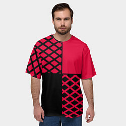 Футболка оверсайз мужская Черно-красный геометрический узор, цвет: 3D-принт — фото 2