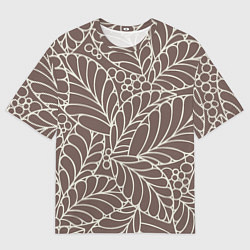 Мужская футболка оверсайз Кофеиновый паттерн из листьев