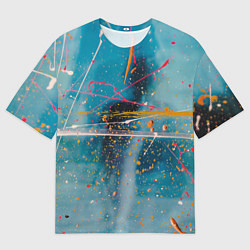 Мужская футболка оверсайз Абстрактный голубой фон, тени и краски