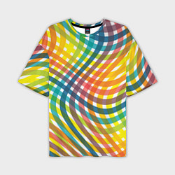 Мужская футболка оверсайз Геометрический узор яркие полосатые волны
