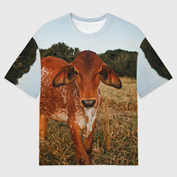 Футболка оверсайз мужская Коровка на поле, цвет: 3D-принт