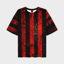 Футболка оверсайз мужская Красно-черный фон в полоску, цвет: 3D-принт