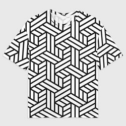 Мужская футболка оверсайз Чёрно-белый завивающийся паттерн